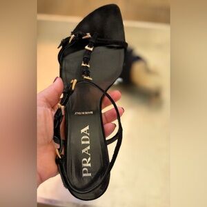 Prada Women's Sandals in Black with Gold Accents